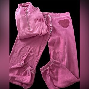 PINK Victorias Secret 2 piece set outfit heart design with shimmer faded look